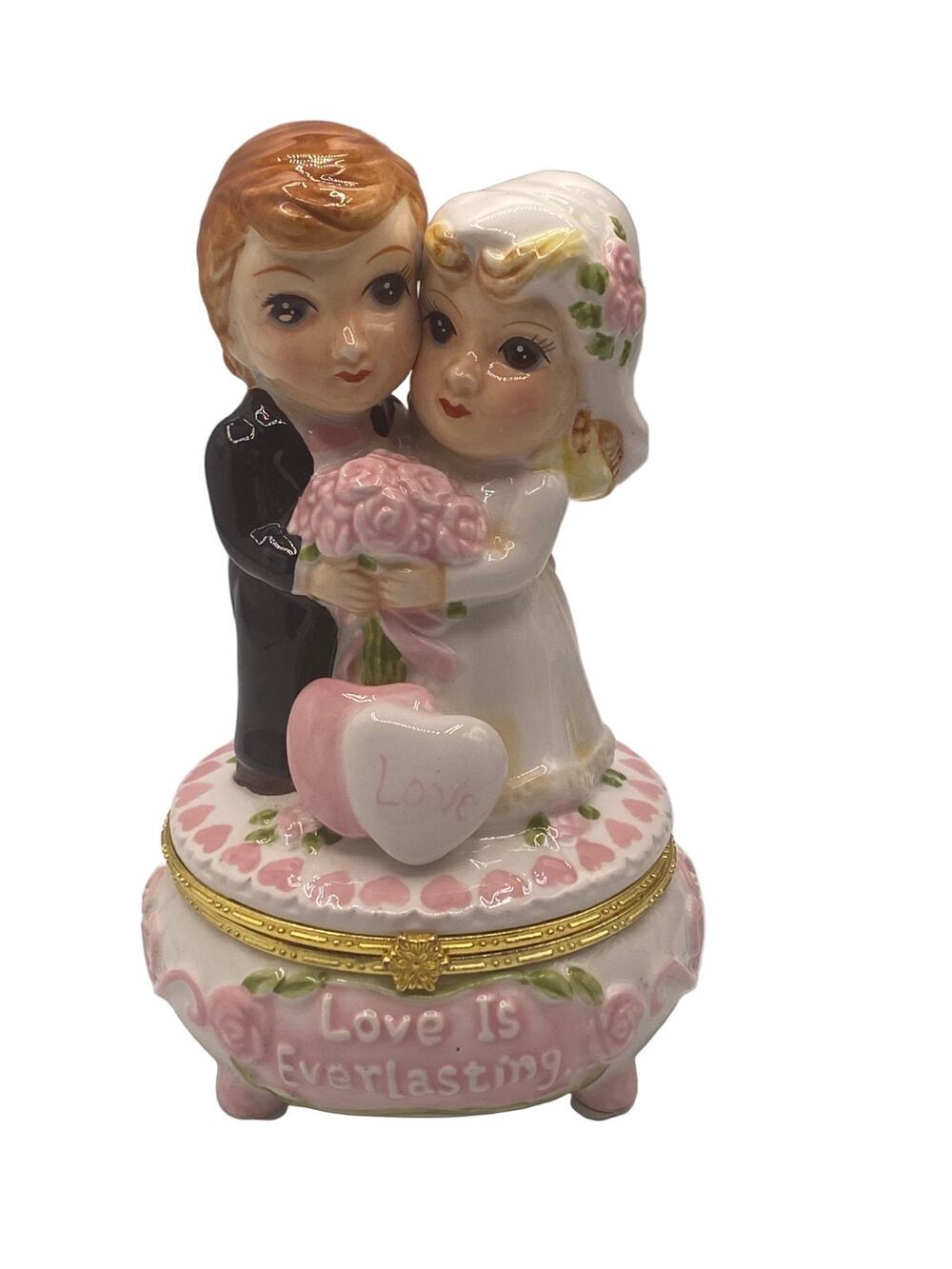 Vintage Wedding "Love Is Everlasting" Bride and Groom Trinket Box